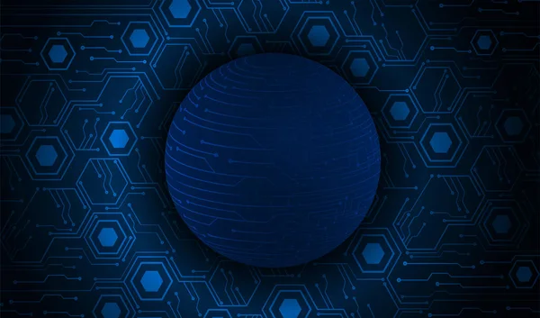 Dark Blue Abstract Technology Background Cyber Circuit Particles Big Sphere — Stock Vector