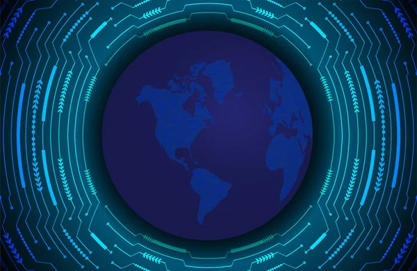Globalt Koncept För Nätverksteknik Blå Knapp För Cybersystem Digital Teknik — Stock vektor