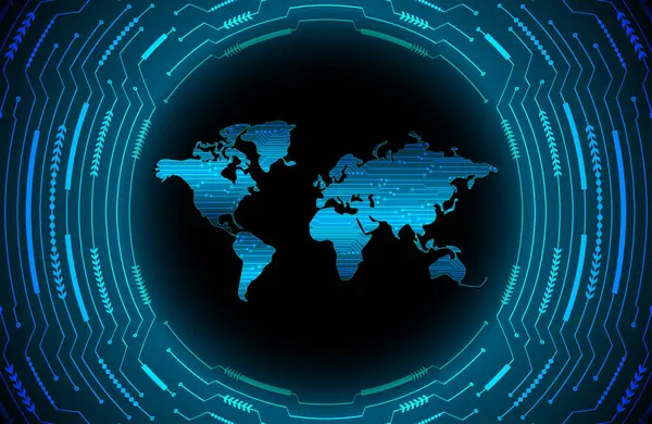 Réseau Technologique Mondial Monde Carte Circuit Binaire Technologie Future Fond — Image vectorielle
