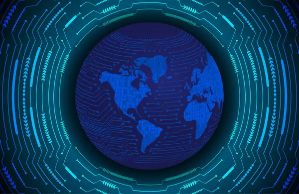 Conceito Tecnologia Rede Global Botão Azul Sistema Cibernético Tecnologia Digital —  Vetores de Stock