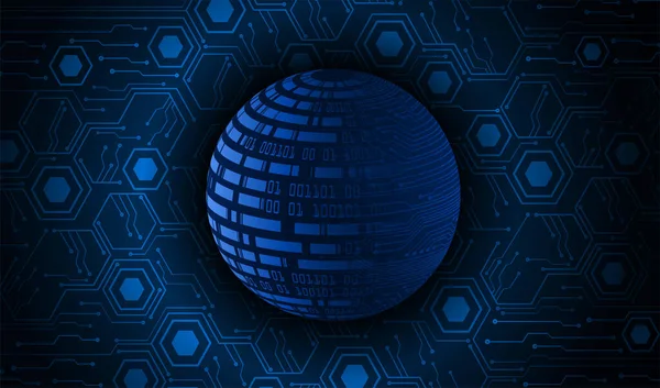 全球技术网络 世界二进制电路板未来的技术 蓝色Hud网络安全概念背景 3D渲染 — 图库矢量图片