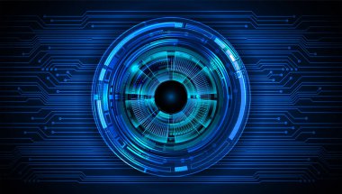  Siyah merkezli fütüristik mavi göz, soyut arkaplan 