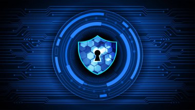  Üzerinde anahtar deliği olan mavi bir kalkan, soyut arkaplan 