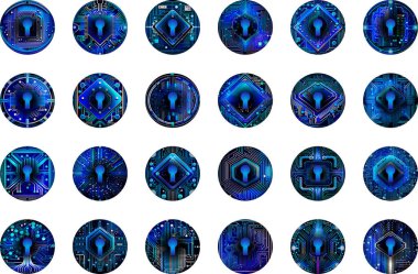  anahtar delikli bir set teknolojisi tasarım elementleri, vektör illüstrasyonu 