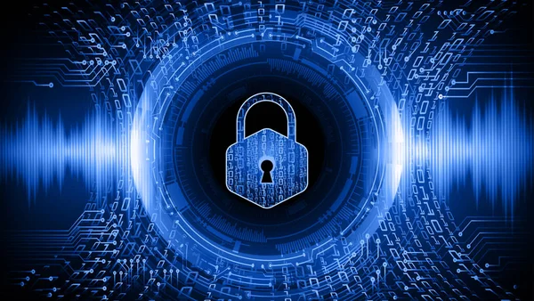 Veiligheidsconcept Gesloten Hangslotop Digitale Achtergrond Cybersecurity — Stockvector