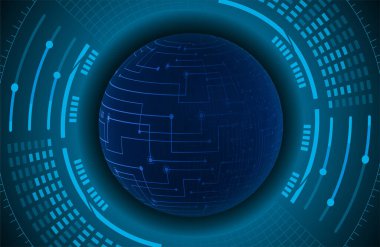 Dünya ikili devre kartı gelecek teknolojisi, mavi hud siber güvenlik kavramı arka planı