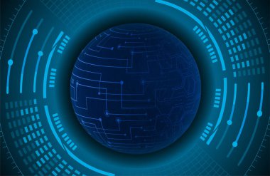 Dünya ikili devre kartı gelecek teknolojisi, mavi hud siber güvenlik kavramı arka planı