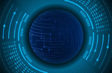 Dünya ikili devre kartı gelecek teknolojisi, mavi hud siber güvenlik kavramı arka planı