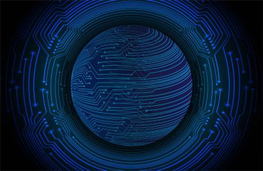 mavi arkaplanda küre, Dijital siber teknoloji kavramı