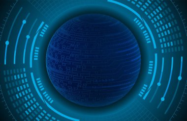 Dünya ikili devre kartı gelecek teknolojisi, mavi hud siber güvenlik kavramı arka planı