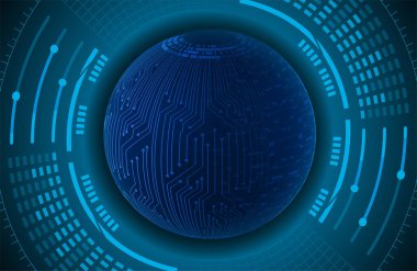 Dünya ikili devre kartı gelecek teknolojisi, mavi hud siber güvenlik kavramı arka planı