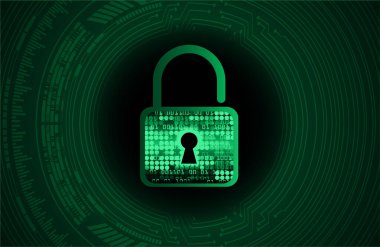 Dijital arkaplanda asma kilit kapatıldı, siber güvenlik konsepti çizimi