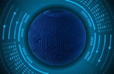 Dünya ikili devre kartı gelecek teknolojisi, mavi hud siber güvenlik kavramı arka planı