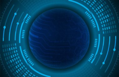 Dünya ikili devre kartı gelecek teknolojisi, mavi hud siber güvenlik kavramı arka planı