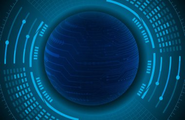 Dünya ikili devre kartı gelecek teknolojisi, mavi hud siber güvenlik kavramı arka planı