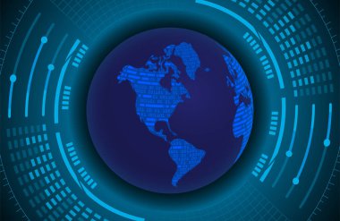 Dünya ikili devre kartı gelecek teknolojisi, mavi hud siber güvenlik kavramı arka planı 