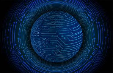 mavi arkaplanda küre, Dijital siber teknoloji kavramı