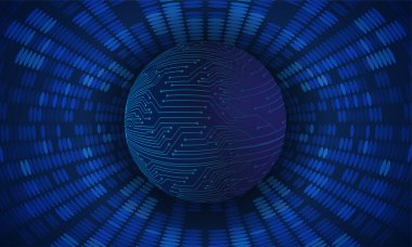 Küre ve ikili kodların dijital arkaplanı.