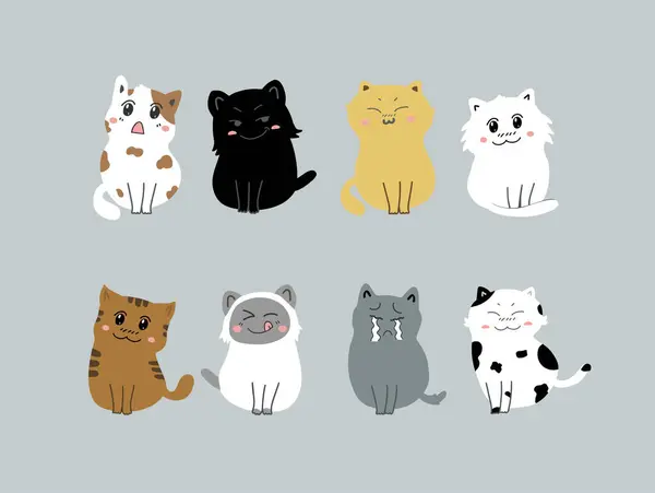Vektor Illustration Von Katzen Set — Stockvektor
