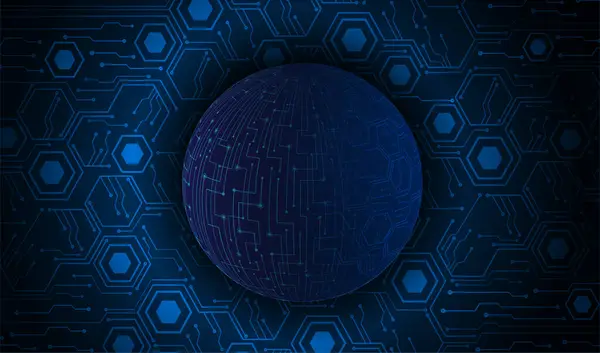 Une Sphère Sur Circuit Imprimé Avec Fond Bleu — Image vectorielle
