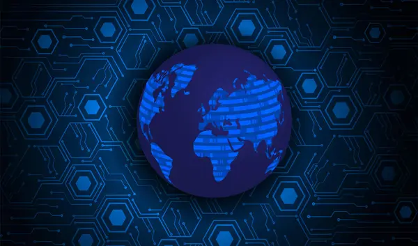 Placa Circuito Binario Tecnología Futura Fondo Concepto Seguridad Cibernética Azul — Vector de stock