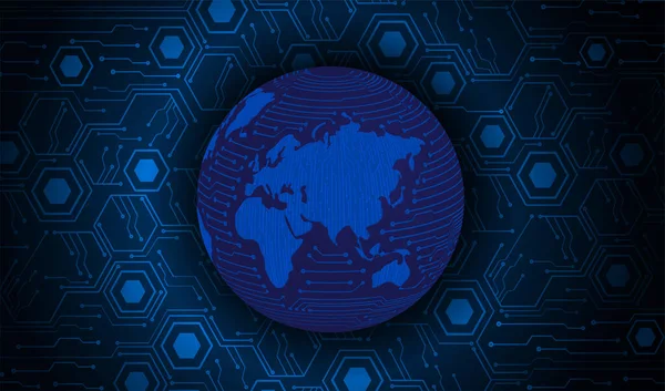 Binaire Printplaat Toekomstige Technologie Blauwe Cyber Security Concept Achtergrond Wereldkaart — Stockvector