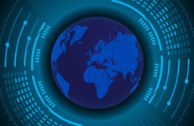 Dünya ikili devre kartı gelecek teknolojisi, mavi hud siber güvenlik kavramı arka planı 