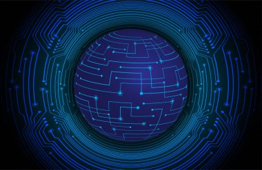 Dünya ikili devre kartı gelecek teknolojisi, mavi hud siber güvenlik kavramı arka planı