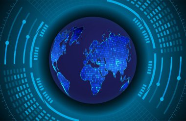 Dünya ikili devre kartı gelecek teknolojisi, mavi hud siber güvenlik kavramı arka planı 