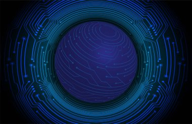 Dünya ikili devre kartı gelecek teknolojisi, mavi hud siber güvenlik kavramı arka planı