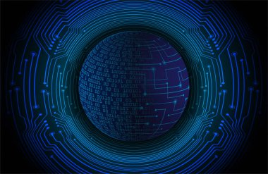 Dünya ikili devre kartı gelecek teknolojisi, mavi hud siber güvenlik kavramı arka planı