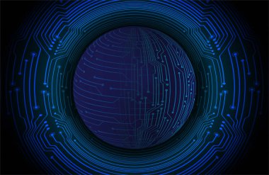 Dünya ikili devre kartı gelecek teknolojisi, mavi hud siber güvenlik kavramı arka planı