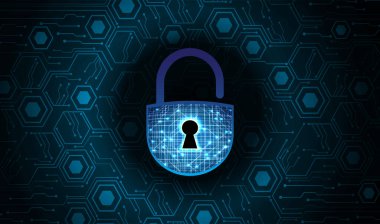 Dijital arkaplanda asma kilit kapatıldı, siber güvenlik konsepti çizimi