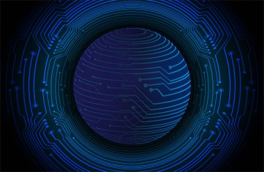 Dünya ikili devre kartı gelecek teknolojisi, mavi hud siber güvenlik kavramı arka planı