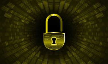 Dijital arkaplanda asma kilit kapatıldı, siber güvenlik konsepti çizimi