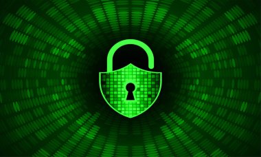 Dijital arkaplanda asma kilit kapatıldı, siber güvenlik konsepti çizimi