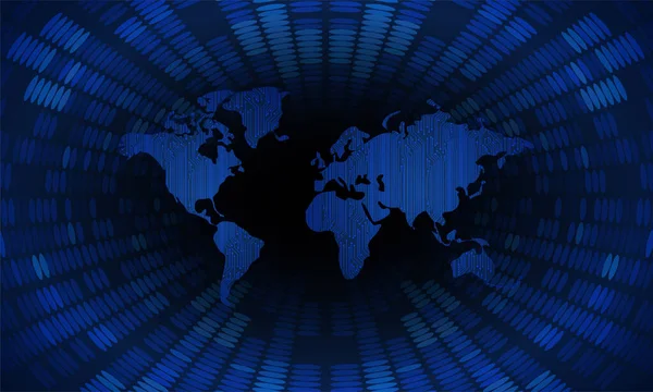 Binäre Leiterplatte Zukunftstechnologie Blaues Cyber Sicherheitskonzept Hintergrund Weltkarte — Stockvektor