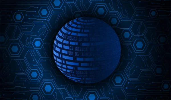 Мировая Двоичная Плата Технологии Будущего Синий Hud Концепции Кибербезопасности — стоковый вектор