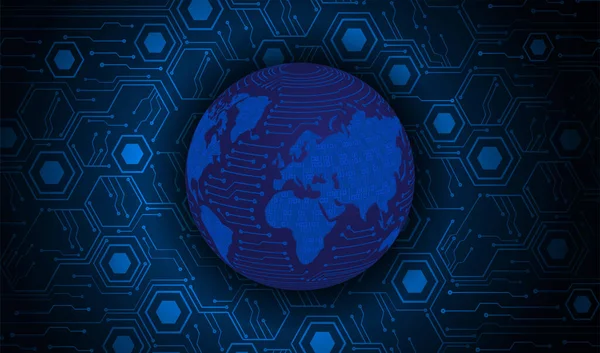 Kili Devre Kartı Gelecek Teknolojisi Mavi Siber Güvenlik Kavramı Dünya — Stok Vektör