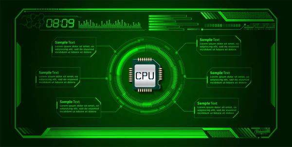 Wektorowa Ilustracja Komputerowego Procesora Cpu Chipie Komputerowym Światłami Neonowymi — Wektor stockowy