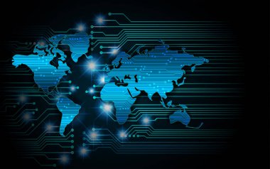 Dünya küresi ve vektör illüstrasyonu ile siber güvenlik kavramı