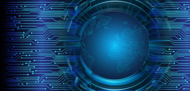 Dünya küresi ve vektör illüstrasyonu ile siber güvenlik kavramı