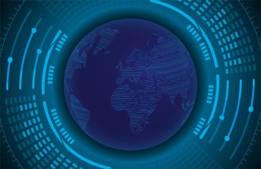 Dünya küresi ve vektör illüstrasyonu ile siber güvenlik kavramı