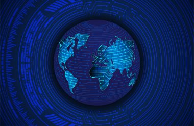 Dünya küresi ve vektör illüstrasyonu ile siber güvenlik kavramı