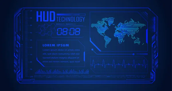 Binaire Printplaat Toekomstige Technologie Blauwe Cyber Security Concept Achtergrond Wereldkaart — Stockvector
