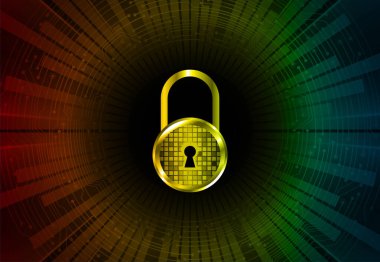 Siber güvenlik, veri koruması, bilgi koruma ve şifreleme. Asma kilitli vektör arkaplanı 