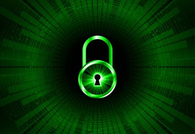 Siber güvenlik, veri koruması, bilgi koruma ve şifreleme. Asma kilitli vektör arkaplanı 