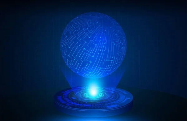 未来主义技术概念 带有电路板的抽象球面 球面和二进制代码 矢量图解 — 图库矢量图片