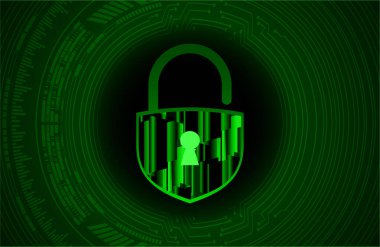 Sayısal arkaplan ve siber güvenlik konusunda kapatılmış asma kilit