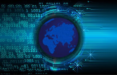 dijital dünya haritası, ikili kod, teknoloji ve internet kavramı